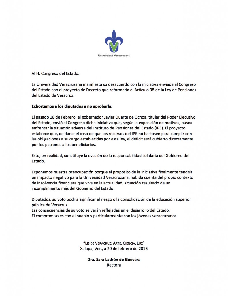 Exhorto de la Universidad Veracruzana